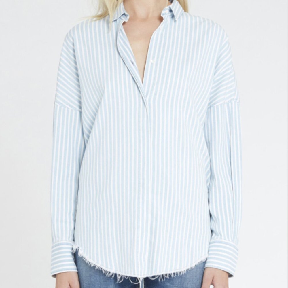 IRO Mia Top Blue & White Striped Distressed Button Down Shirt Size XS